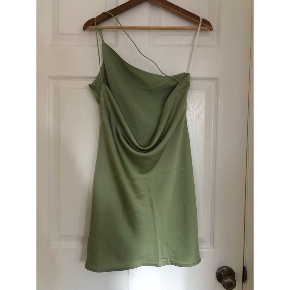 Verge girl green mini one shoulder backless slip dress